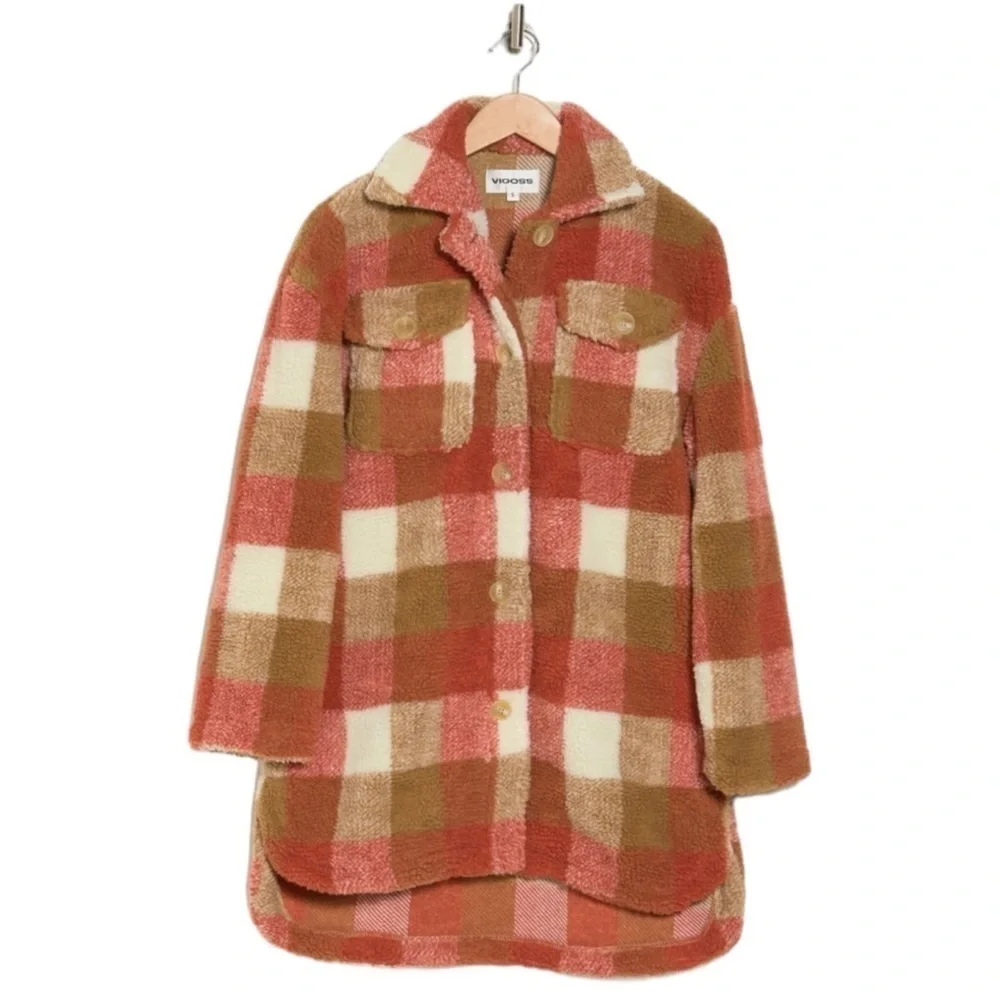 Vigoss Plaid Shirt NWT Faux Shearling Shacket